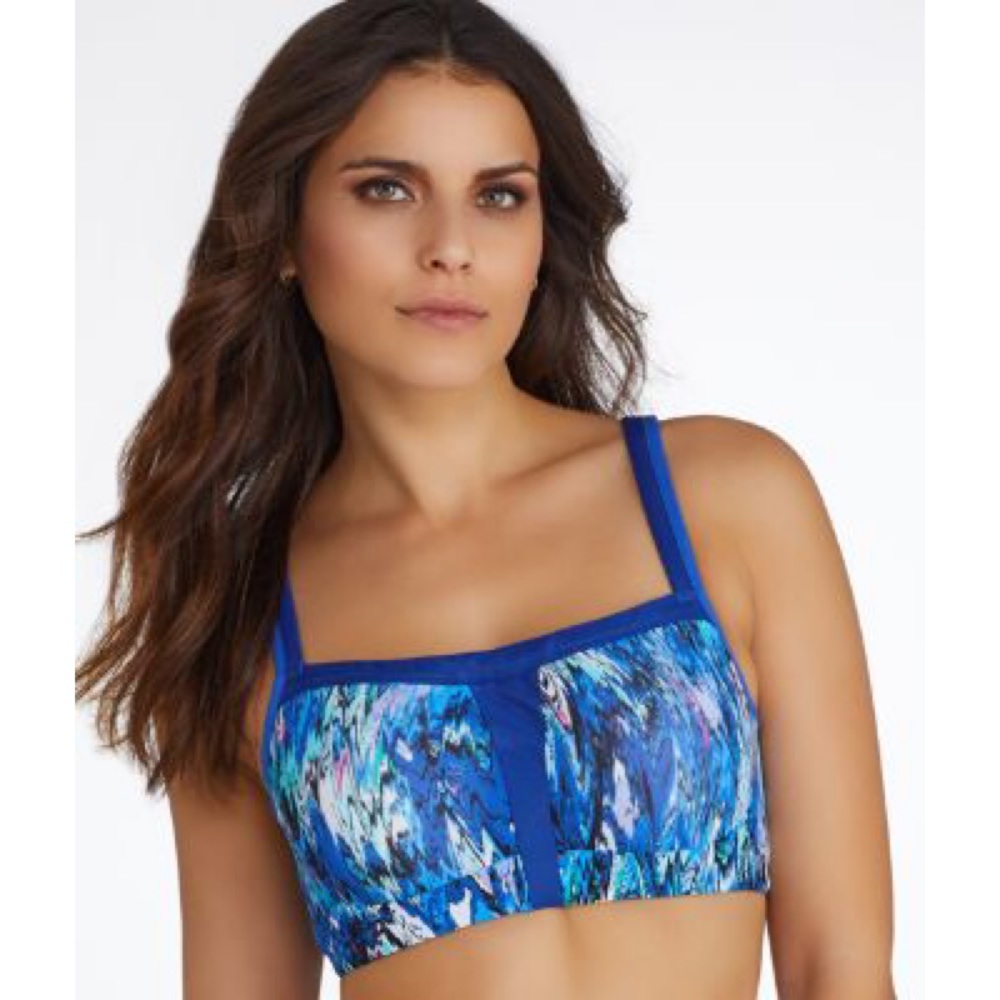 Le Mystere High Impact Sports Bra Convertible Underwire Padded Blue Abstract 34E